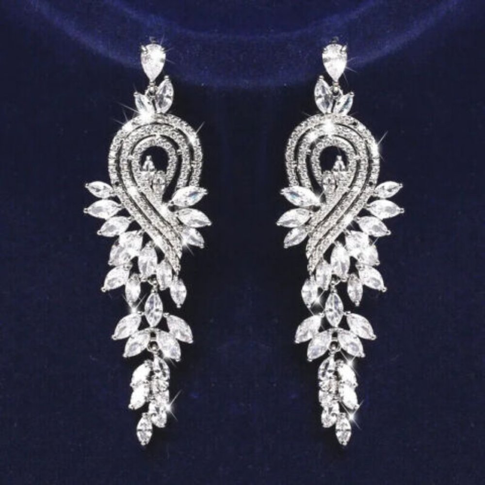 Bridal Jewelry Long Drop Earrings Crystal Rhinestone Diamond Sparkly Glitter